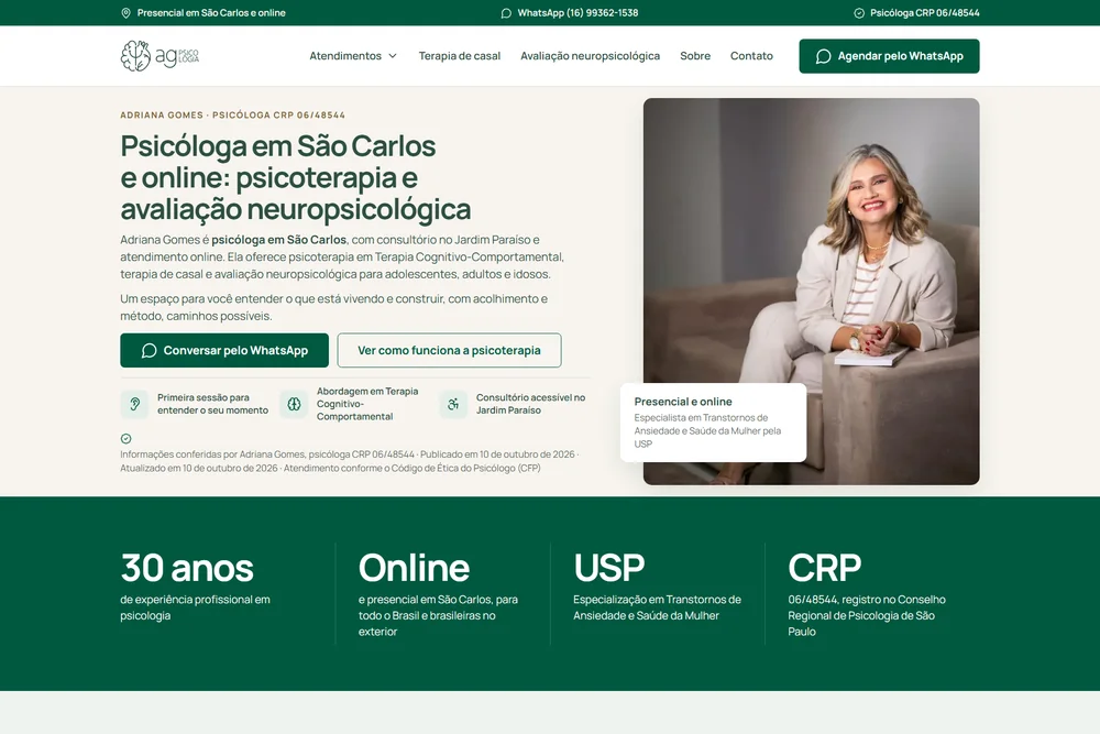 Página inicial de AG Psicologia