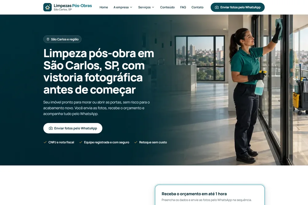 Página inicial de Limpezas Pós-Obras