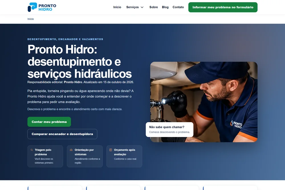 Página inicial de Pronto Hidro